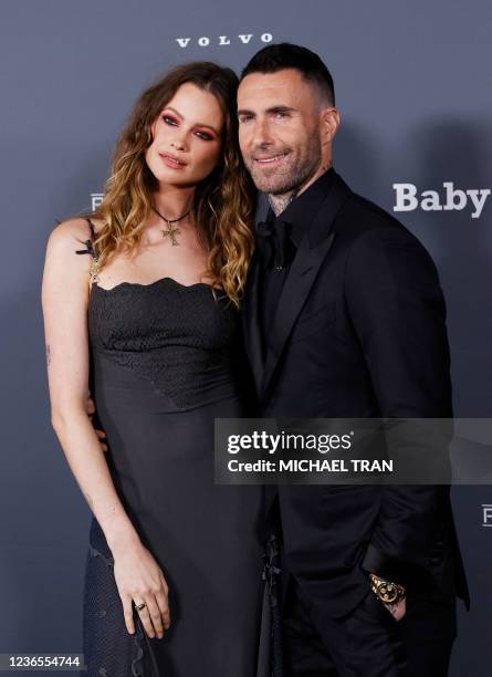 Namibian model Behati Prinsloo and US singer Adam Levine attend the Baby2Baby 10-Year Gala Presented By Paul Mitchell at the Pacific Design Center on...