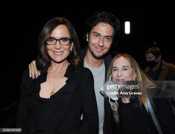 Polly Draper, Nat Wolff and Holly Hunter attend the "Love Is Love Is Love" Premiere at Laemmle Monica Film Center on November 13, 2021 in Santa...