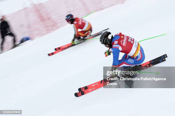 Cyprien Sarrazin of France in action during the Audi FIS Alpine Ski World Cup Men's Parallel Giant Slalom on November 14, 2021 in Lech Austria.