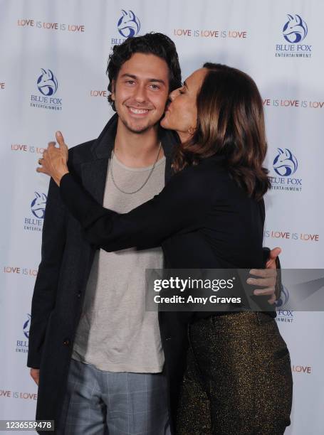 Nat Wolff and Polly Draper attend the "Love Is Love Is Love" Premiere at Laemmle Monica Film Center on November 13, 2021 in Santa Monica, California.