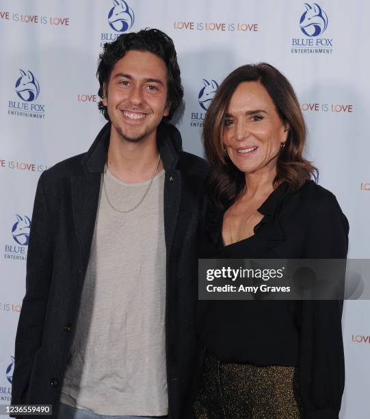 Nat Wolff and Polly Draper attend the "Love Is Love Is Love" Premiere at Laemmle Monica Film Center on November 13, 2021 in Santa Monica, California.