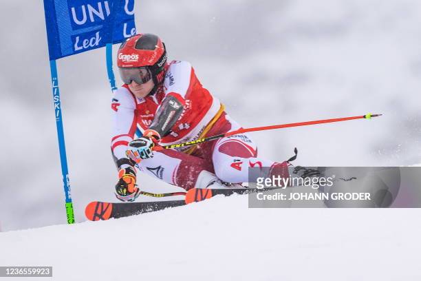 Austria's Dominik Raschner competes during the qualification run of the men's parallel slalom of the FIS ski alpine world cup in Lech, Austria on...