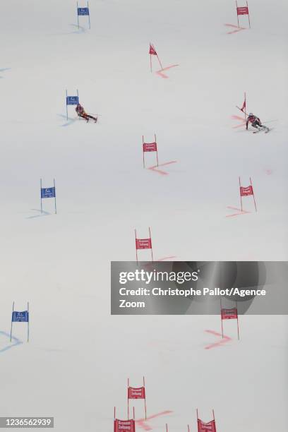 Henrik Kristoffersen of Norway, Erik Read of Canada during the Audi FIS Alpine Ski World Cup Men's Parallel Giant Slalom on November 14, 2021 in Lech...