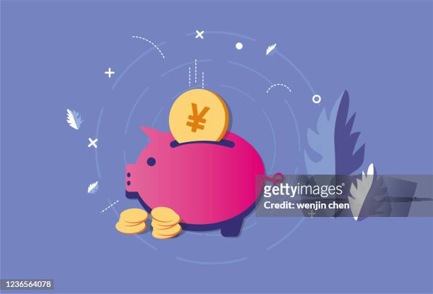 chinese yuan note and piggy bank - yuan symbol stock illustrations