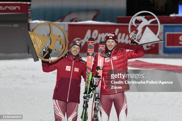 Christian Hirschbuehl of Austria, Dominik Raschner of Austria during the Audi FIS Alpine Ski World Cup Men's Parallel Giant Slalom on November 14,...