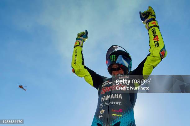 Valentino Rossi of Italy and Petronas Yamaha SRT in his farewell tribute during the race of Gran Premio Red Bull de España at at Ricardo Tormo...