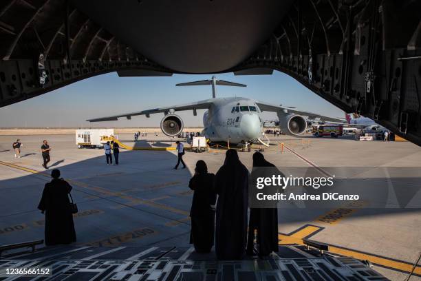 Visitors at the Dubai Airshow 2021 on November 14, 2021 in Dubai, United Arab Emirates.