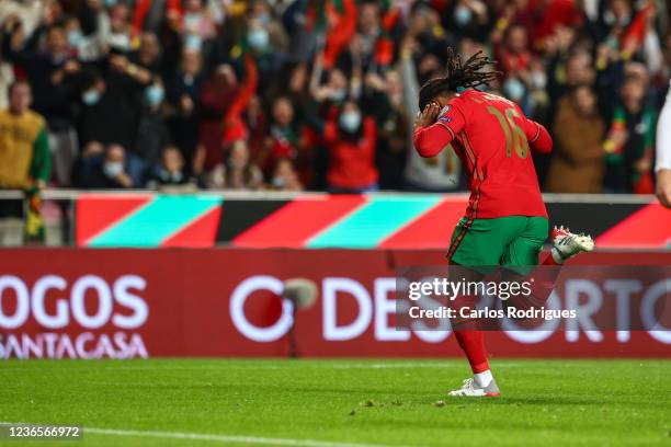 Renato Sanches of LOSC Lille and Portugal celebrates scoring Portugal goal during the 2022 FIFA World Cup Qualifier match between Portugal and Serbia...
