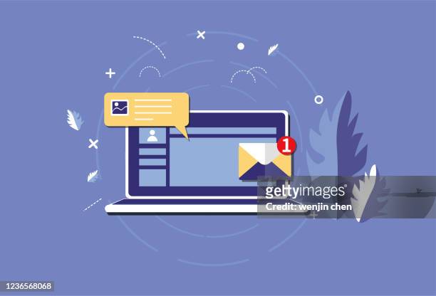 laptop and new mail information - email newsletter stock illustrations