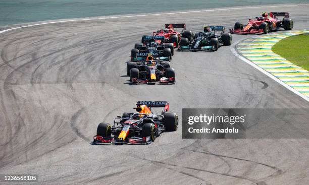 Drivers in action during the Grand Prix Sao Paulo of Formula 1 2021 at Interlagos autodrome in Sao Paulo, Brazil, on November 14, 2021.