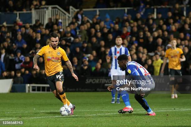 Newport County's Dom Telford and Zaine Francis-Angol during the Sky Bet League 2 match between Hartlepool United and Newport County at Victoria Park,...