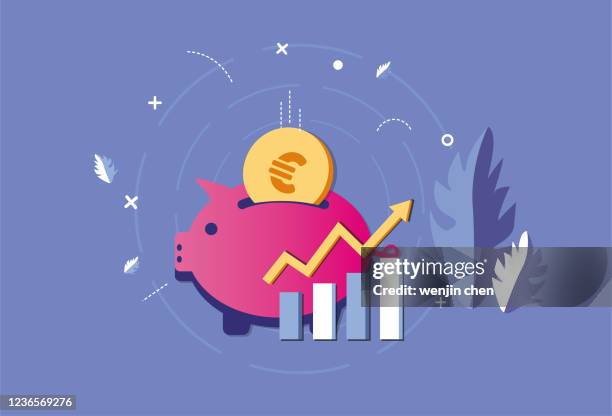 piggy bank and euro stock market - cute-blue-backgrounds stock illustrations