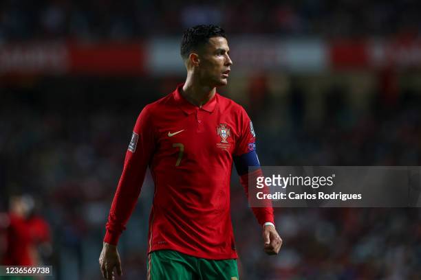 Cristiano Ronaldo of Manchester United and Portugal during the 2022 FIFA World Cup Qualifier match between Portugal and Serbia at Estadio Jose...