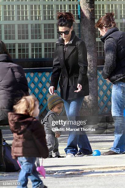 Actress Sandra Bullock and son Louis Bullock are seen on the streets of Manhattan on March 20, 2011 in New York City.