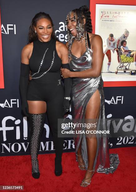 Tennis players Serena Williams and Venus Williams attend the AFI Fest premiere of "King Richard" at TCL Chinese Theatre in Hollywood, California, on...