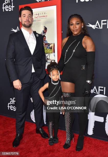 Alexis Ohanian , US tennis player Serena Williams and daughter Alexis Olympia Ohanian Jr. Attend the AFI Fest premiere of "King Richard" at TCL...