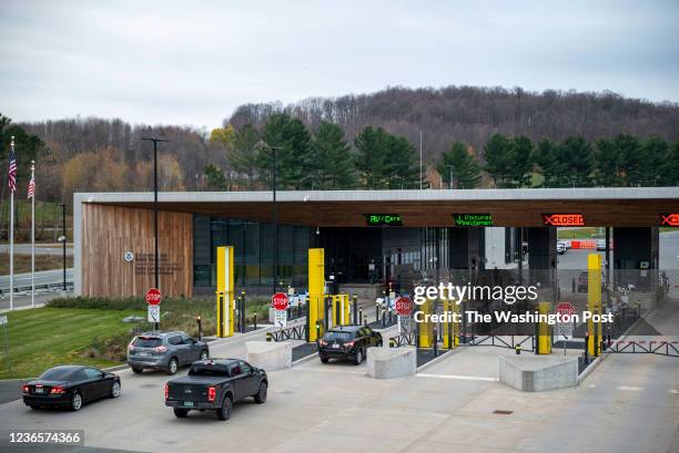 Travelers from Canada pass through the I-91 Derby border crossing on November 8, 2021. Monday marked an end to the land border and ferry crossing...