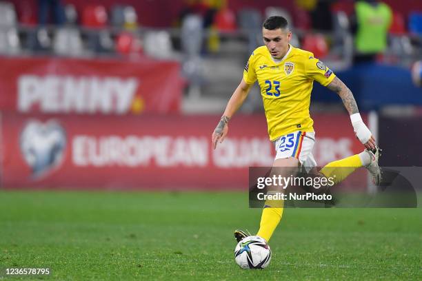 Nicolae Stanciu in action during the FIFA World Cup Qatar 2022 qualification Group J football match Romania v Iceland, in Bucharest on November 11,...