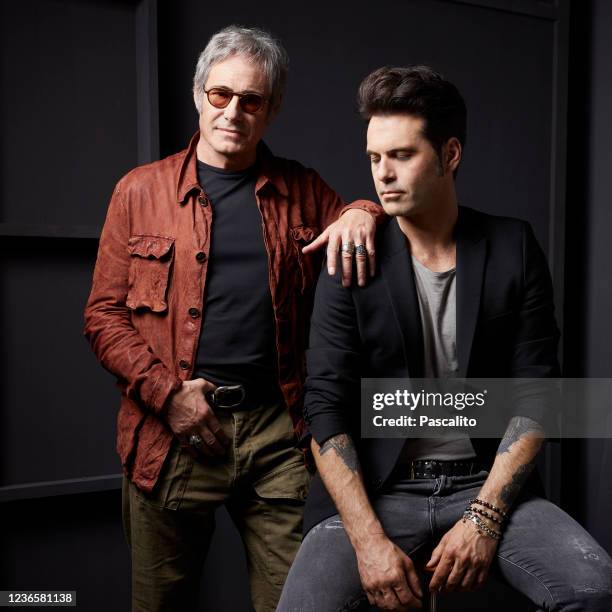 Actor Gérard Lanvin and Manu Lanvin pose for a portrait on July 7, 2021 in Paris, France.