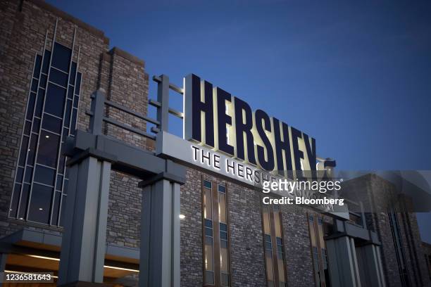 Hershey signage in Hershey, Pennsylvania, U.S., on Wednesday, Nov. 10, 2021. Hershey Co. Says it has entered into definitive agreements to buy Dots...