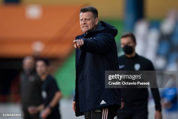 Head coach, Christian Worns of u20 Germany gestures during the International Friendly U20 match between U20 Portugal v U20 Germany at Estadio Dr....