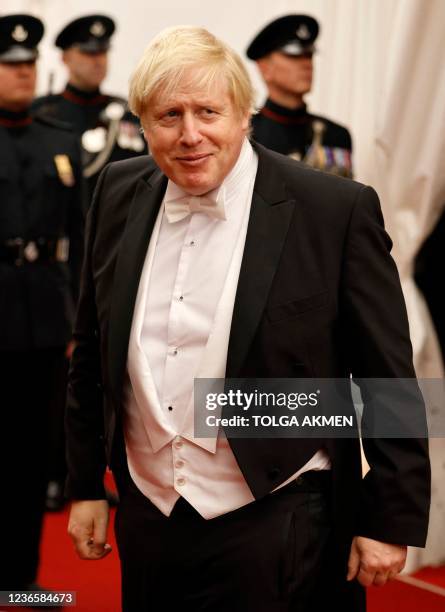 Britain's Prime Minister Boris Johnson arrives to attend the Lord Mayor's Banquet in central London on November 15, 2021. - The Lord Mayor's Banquet...