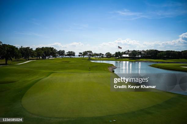 Course scenic view of the 10th hole green on the Plantation Course at Sea Island Resort, host venue of the RSM Classic, on May 24 in St. Simons...