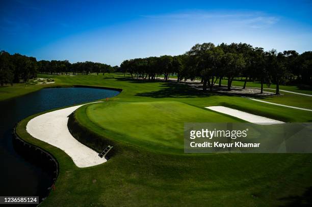 Course scenic view of the 14th hole green on the Plantation Course at Sea Island Resort, host venue of the RSM Classic, on May 24 in St. Simons...