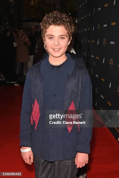 Roman Griffin Davis attends the UK Premiere of "Silent Night" at the Everyman Broadgate on November 15, 2021 in London, England.