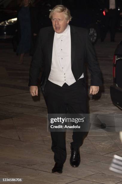 British Prime Minister Boris Johnson arrives to attend the Lord Mayors Banquet in London, United Kingdom on November 2021.