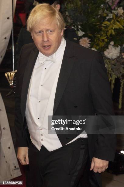 British Prime Minister Boris Johnson arrives to attend the Lord Mayors Banquet in London, United Kingdom on November 2021.