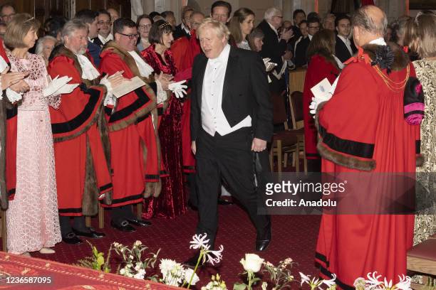 British Prime Minister Boris Johnson attends the Lord Mayors Banquet in London, United Kingdom on November 2021.