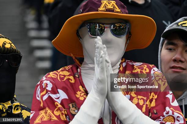 An Iowa student trolls Minnesota fans during a college football game between the Minnesota Golden Gophers and the Iowa Hawkeyes on November 13 at...