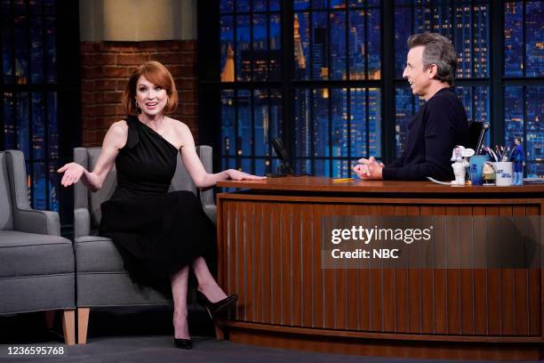 Episode 1222 -- Pictured: Actress Ellie Kemper during an interview with host Seth Meyers on November 15, 2021 --