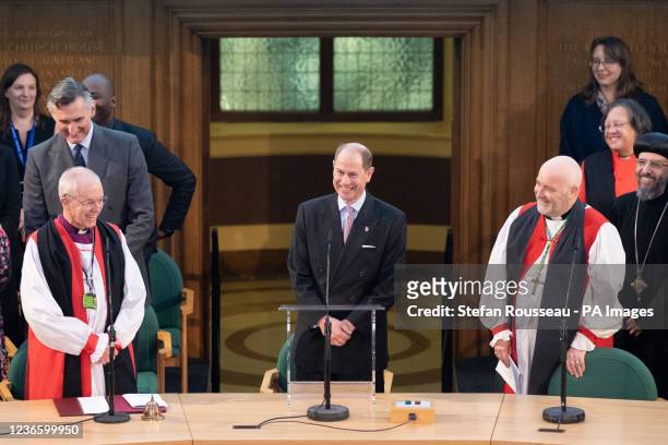 The Archbishop of Canterbury, the Most Reverend Justin Welby and the Archbishop of York, Stephen Cottrell listen as the Earl of Wessex delivers the...