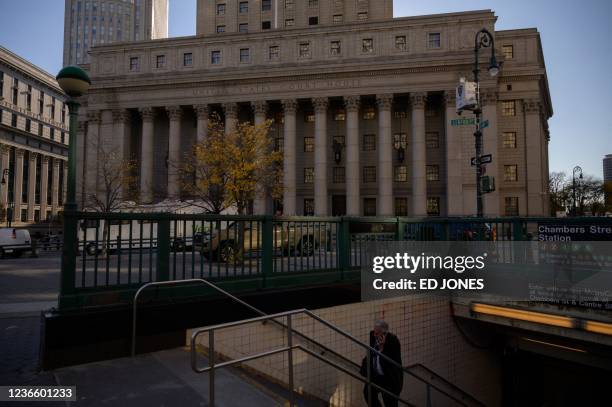 General view shows the Thurgood Marshall United States Courthouse in Manhattan, New York, New York, on November 16, 2021. - US prosecutors filed two...