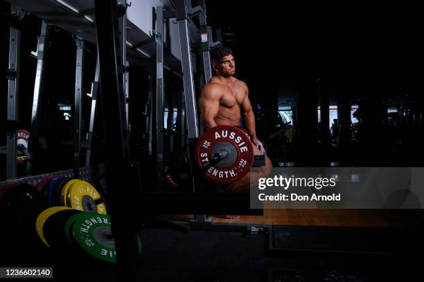 Chris Kavvalos rests between sets during a workout at City Gym on May 31, 2020 in Sydney, Australia. IFBB body builder Chris Kavvalos has continued...