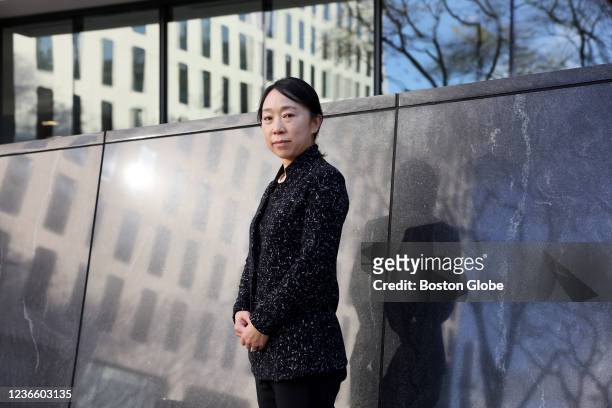 Cambridge, MA Dr. Xu Yu poses for a portrait outside of her office in Cambridge, on November 15, 2021. Dr. Yu and her colleagues at the Ragon...