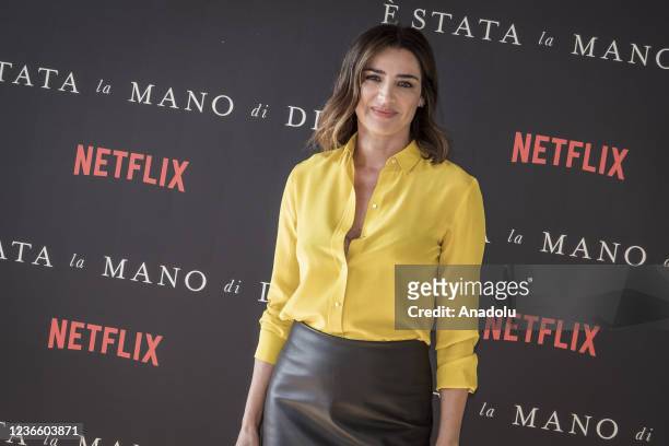 Italian actress Luisa Ranieri poses for a photo ahead of the press conference of the Neapolitan premiere of Paolo Sorrentino's new film "The Hand of...