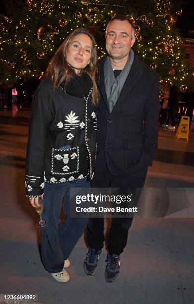 Jemima Jones and Ben Goldsmith attend the opening party of Skate at Somerset House with Moët & Chandon at Somerset House on November 16, 2021 in...