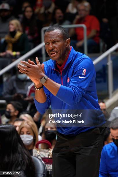 Dwane Casey of the Detroit Pistons coaches against the Toronto Raptors on November 13, 2021 at the Scotiabank Arena in Toronto, Ontario, Canada. NOTE...