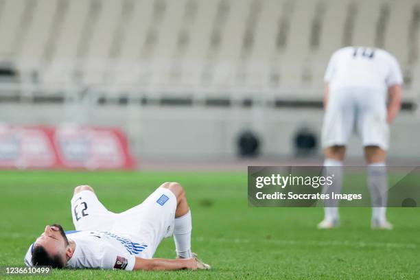 Manolis Siopis of Greece during the World Cup Qualifier match between Greece v Spain at the Spyros Louis on November 11, 2021 in Athens Greece