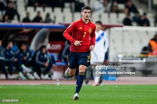 Alvaro Morata of Spain during the World Cup Qualifier match between Greece v Spain at the Spyros Louis on November 11, 2021 in Athens Greece