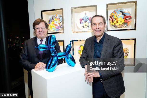 Michel Bernardaud and Jeff Koons attend Balloon Dog Blue 2021 By Jeff Koons & Bernardaud at Bernardaud Flagship Store on November 15, 2021 in New...