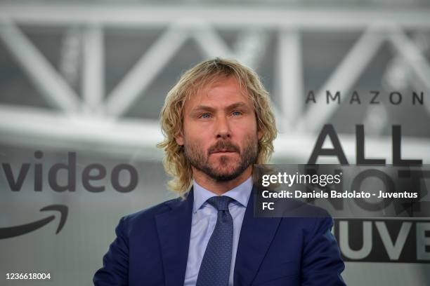 Pavel Nedved during the press conference of the Amazon Prime All or Nothing Premiere on November 17, 2021 in Turin, Italy.