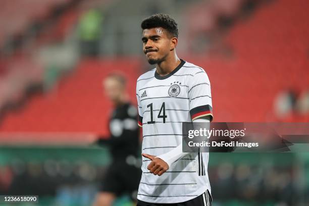 Ansgar Knauff of Germany looks on during the 2022 UEFA European Under-21 Championship Qualifier match between Germany and San Marino at...