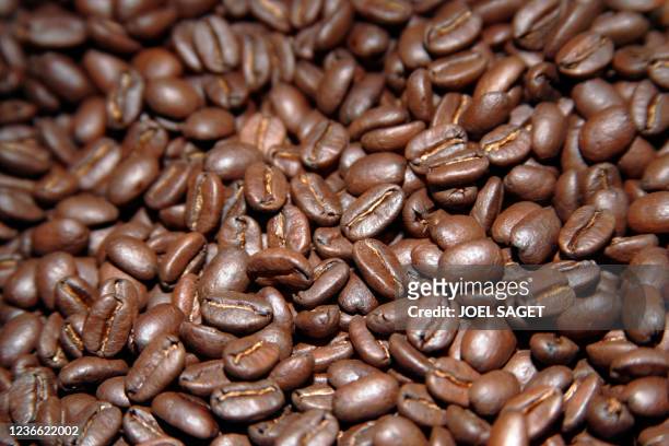 Photo de grains de café réalisée le 14 février 2006 dans un magasin de dégustation de café à Paris. - Déjà célèbre pour sa haute couture, ses vins et...