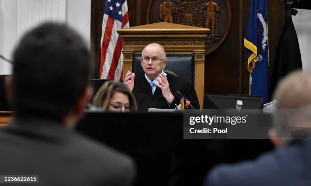 Judge Bruce Schroeder speaks to the attorneys about how the jury will view evidence as they deliberate during Kyle Rittenhouse's trial at the Kenosha...