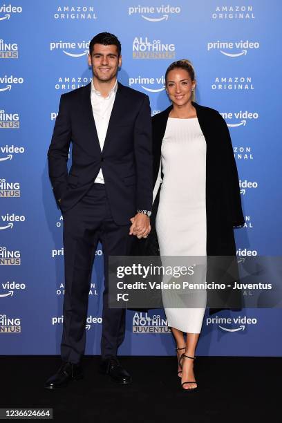 Alvaro Morata of Juventus and Alice Campello attend Juventus 'All Or Nothing' Amazon Premiere at Allianz Stadium on November 17, 2021 in Turin, Italy.