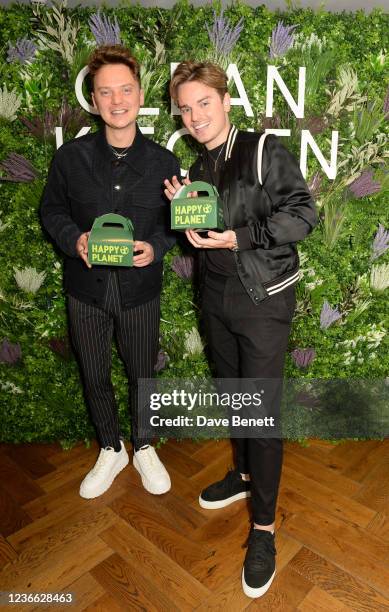 Conor Maynard and Jack Maynard are seen with Made in Chelsea's Verity Bowditch and Former Youtuber Mikey Pearce as they celebrate the 1st anniversary...